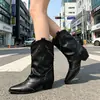 Botas de Cano Alto com Tachas Estilo Retrô 2026 Botas Femininas Estilo Francês Botas de Cowboy Ocidental Botas de Equitação Botas Curtas para Mulheres Baixas