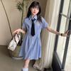 Vestido de verano para niña Estilo Western para niños Falda lisa de longitud media Estilo coreano para niñas Falda con camisa de corbata estilo universitario para niñas