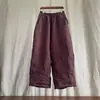 Calça de Linho de Algodão Plissada Estilo Retro Perna Larga Feminina Verão Fina Estilo 2026 Nova Tamanho Grande Solta Cropped de Linho Calça Foice