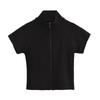 Cardigan com zíper estilo ins de rua europeu e americano para garota popular, manga raglã justa, cor contrastante, camiseta top casual esportivo de manga curta