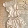 Pijama INS de Chica Dulce para Verano con Diseño de Encaje, Conjunto de Dos Piezas para Mujer de Manga Corta y Pantalón Corto, Estilo Casual, Color Sólido Simple