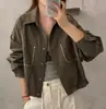 Jaqueta Curta de Trabalho Feminina Nova Outono 2026 Corte Solto Emagrecedora Versátil Casual Gola Reversível Jaqueta Simples