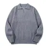 Suéter de punto gofrado con cuello polo estilo retro japonés Rumeng para hombre, corte holgado, hombros caídos, capa base casual