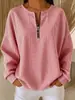 Top de Punto Rayado con Cremallera de Manga Larga Otoño/Invierno 2026 Transfronterizo Europeo y Americano, Camiseta Casual Versátil de Hombro Caído Adelgazante con Cuello Redondo para Mujer