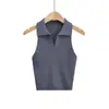 Camiseta Chaleco Polo de Punto sin Mangas para Mujer, Verano, Nuevo, Chic, Temperamento, Corto, Adelgazante, Capa Interior, Base