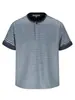 Camiseta de Manga Corta Retro Estilo Americano Suelta de Pareja Nanxia Verano Rayas Bloques de Color Cuello Henley Manga Corta para Hombre