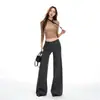 Pantalones Deportivos Casuales de Mujer Negros Ligeramente Elásticos Adelgazantes con Caída Ligeramente Sueltos Acampanados, Otoño/Invierno 2026, Soporte para Dropshipping