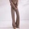 Pantalones de Punto de Lana Pura de Pierna Ancha Otoño Invierno para Mujer de Punto Trenzado de Cintura Alta Casual Rectos Pantalones de Caída Ropa de Abrigo Pantalones Largos hasta el Suelo