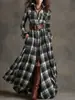 2026 Moda Femenina Transfronteriza Europea y Americana Nuevo Estilo de Comercio Exterior Vestido Cuadros Retro de Alta Gama Francés para Mujer con Cinturón Incluido