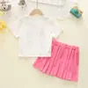 Conjunto Infantil de Verano Lindo Estilo Academia Coreana para Niñas, Camiseta con Estampado de Gato y Falda Plisada, Venta Caliente Transfronteriza