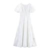 Venta al por mayor de Comercio Exterior Ropa de Mujer 2025 Verano Nuevo Estilo Cuello en V Mangas Abullonadas Cintura Decoración de Flores Estéreo Falda Larga