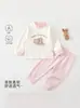 Conjunto de dos piezas de algodón puro de grado A para bebé, ropa de dormir de oso de dibujos animados para recién nacido, conjunto de otoño sin costuras para bebé (top y pantalones)