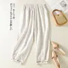Pantalones Harem de Encaje Bordado Casual de 4 Colores Estilo Primavera 2026 Retro Artístico Pantalones Cortos de Algodón y Lino Talla Grande Sueltos Pantalones para Mujer