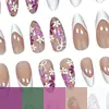 Item popular de comércio exterior: Conjunto de manicure com 24 peças com designs de margaridas frescas e laços fofos, unhas postiças francesas longas em formato amêndoa, atacado