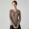 Suéter de Otoño/Invierno Estilo Coreano para Mujer 100% Cachemira Pura Suéter de Cachemira Liso de Punto Trenzado con Cuello en V para Mujer