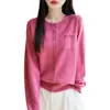 Cárdigan de Punto Fino de Lana para Mujer Otoño Temprano 2026, Cuello Redondo, Borla, Botón de Corazón con Pedrería, Abrigo Suéter Holgado
