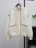 Cárdigan de Lana de Punto de Doble Cara con Cuello Alto de Color Contrastante 2025 Nuevo Diseño Otoño e Invierno Estilo Coreano Suéter Holgado tipo Chaqueta para Mujer