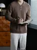 Luxo old money! Suéter com gola polo canelada tridimensional para homens, adequado para outono e inverno, malha versátil casual business descontraída