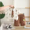 Traje de Bebé Niño Verano Camisa Delgada Ropa Infantil Camisa de Manga Corta con Corbata de Dibujos Animados Conjunto de Dos Piezas