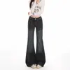 Jeans de mezclilla elástica ajustados de color azul grisáceo para mujer, estilo americano, de tiro alto, pierna recta, corte bootcut, para 2026
