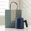 Taza personal creativa con mango de madera taza de té de cerámica con tapa taza con separador de té taza de oficina caja de regalo regalo regalo