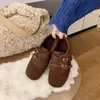 Sapatos Femininos de Algodão com Veludo Interno e Fivela Retrô, Aumento de Altura Interno, Slip-on, Maillard, Quente, Salto Acolchoado, Sapatos Femininos