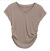 Camiseta de Manga Corta con Cuello en V con Sabor Irregular a Hong Kong de Chica Picante Pura Diseño de Verano Top Corto con Sentido de Diseño Venta al por Mayor de Comercio Exterior