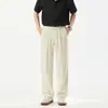 Nuevos pantalones casuales de verano, de seda fresca con textura, corte ajustado, holgados, estilo coreano, modernos y versátiles para hombre