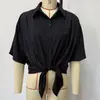 Comercio Exterior Ropa de Mujer Transfronteriza Verano Nueva Moda Estilo Europeo y Americano Sencillo Versátil Camisa Top de Manga Corta Adornado