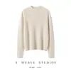 Suéter novo de outono e inverno 100% cashmere, simples e versátil, para mulheres, gola alta discreta, manga longa, pulôver, corte justo, suéter base de malha