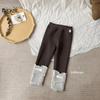 Leggings de Patchwork con Forro de Felpa Color Lima Otoño e Invierno para Bebé Niña Color Sólido Estilo Occidental Cálidos Base Pantalones Largos Casuales
