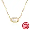 Nova corrente de clavícula de prata 925 com olho de pérola e diamante, colar com pingente de olho de anjo criativo, best-seller europeu e americano para mulheres