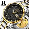 Relógio Ruizhiyuan Original Masculino Automático Mecânico Completo Relógio de Negócios Luminoso Relógio Masculino Vazado Pulseira de Aço Inoxidável à Prova d'Água