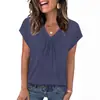 Amazon Comercio Exterior Transfronterizo Europeo y Americano 2026 Primavera/Verano Nuevo Top Camiseta de Manga Corta Suelta de Color Sólido con Cuello en V para Mujer en Stock