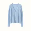 Cardigã de cashmere feminino para outono e inverno, com novo colarinho canelado e acabamento em renda, corte justo, casaco suéter de malha de lã fashion de manga longa online