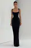 Estilo Europeu e Americano Feminino Casual Manga Longa Slim-Fit Espinha de Peixe Puro Desejo Alça Fina Vestido Longo, Bodycon Slim-Fit Cor Sólida