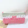 Bolsa de Mão com Laço em Xadrez de Renda Estilo Coreano, Bolsa Versátil e Doce, Bolsa de Armazenamento para Viagem, Necessaire para Batom