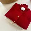 Cárdigan de punto con hebilla dorada de lana de Año Nuevo para mujer 23 otoño e invierno nuevo suéter raglán abrigo top suelto adelgazante