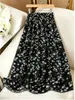 Falda midi de cintura alta floral fluida línea A para mujer, nuevo estilo de verano, adelgazante, longitud media, falda con estampado vintage