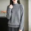 Nuevo suéter de lana para mujer de otoño e invierno con cuello semi-alto ondulado, capa interior, diseño de una línea, mangas recortadas, capa base ajustada, suéter de punto