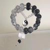 Pulseira de Impressão Wang Yechang Design de Nicho Feminino Novo Chinês Tai Chi Bagua Pulseira de Contas de Camada Dupla Joia de Casal