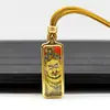 Mini Pingente Thangka Pequeno 1*3 Estilo Xizang Feito à Mão com Ouro Colorido e Ouro Salpicado, Cinco Anciãos, Deus da Riqueza Amarelo, Pingente Thangka do Passado e do Presente