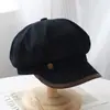 Gorra plana negra con ribete para mujer, moderna y retro para primavera y verano, gorra octogonal de pintor, gorra newsboy informal de lunares, hace que la cara se vea más pequeña