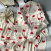 Pijama Coreano de Alta Gama Ins con Estampado de Corazón Lujo Accesible Seda de Hielo para Mujer Verano Pantalón de Manga Larga Conjunto para Estar en Casa Venta al por Mayor