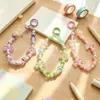 Corrente de celular com miçangas de macaron, pingente de laço de estrela arco-íris, acessório de chaveiro feminino, decoração de bolsa