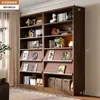 Estantería de madera maciza de varios niveles de pie para uso doméstico, biblioteca empotrada en la pared con puertas abatibles, vitrina