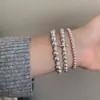 Pulsera Perla Rosa Púrpura Manta con Perlas Pulsera Elástica de Baja Lujo Alta Gama Pulsera con Perlas Bola de Diamante para Mujer