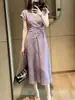Impresionante Vestido Morado de Cuello en V Estilo Francés para Mujer, Nuevo Modelo Verano 2026, Particularmente Hermoso, Ceñido a la Cintura, Vestido Largo Adelgazante