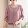 Top de Punto Moderno de Primavera y Otoño para Madres, Mujeres de Mediana Edad y Mayores, Elegante Top Delgado de Cuello Redondo Holgado como Capa Base