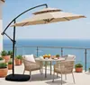 Guarda-sol de Pátio Redondo Cantilever 2,7M, Teto Duplo 8 Varetas com Base Cruzada e Manivela, 5 Cores para Piscina Praia Acampamento